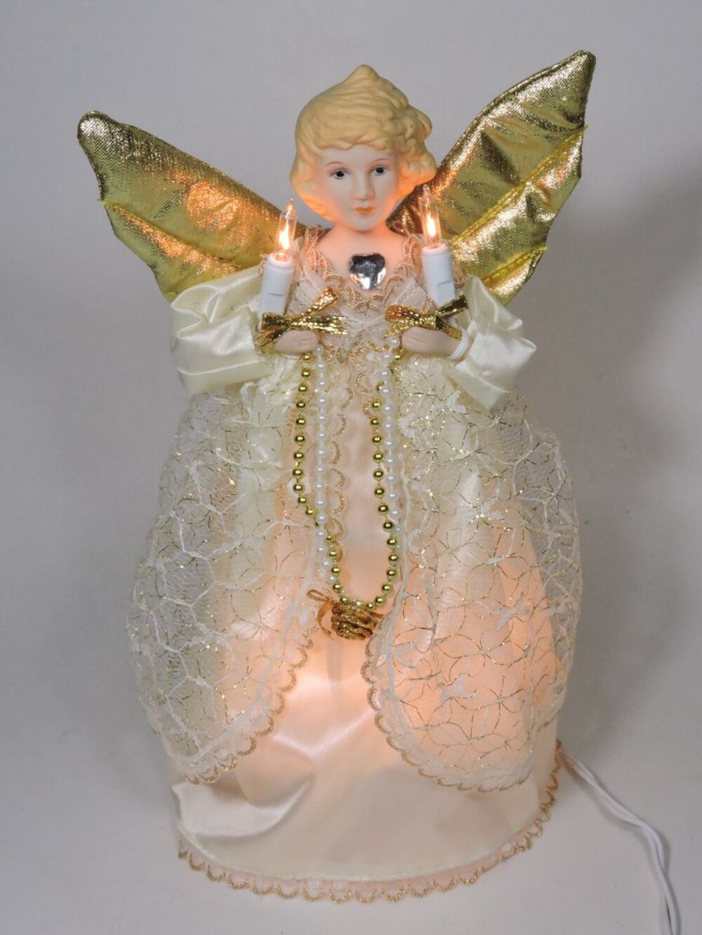 Lighted Angel Christmas Tree Topper - 10 Lights Total - Angel Holding  2 Candles